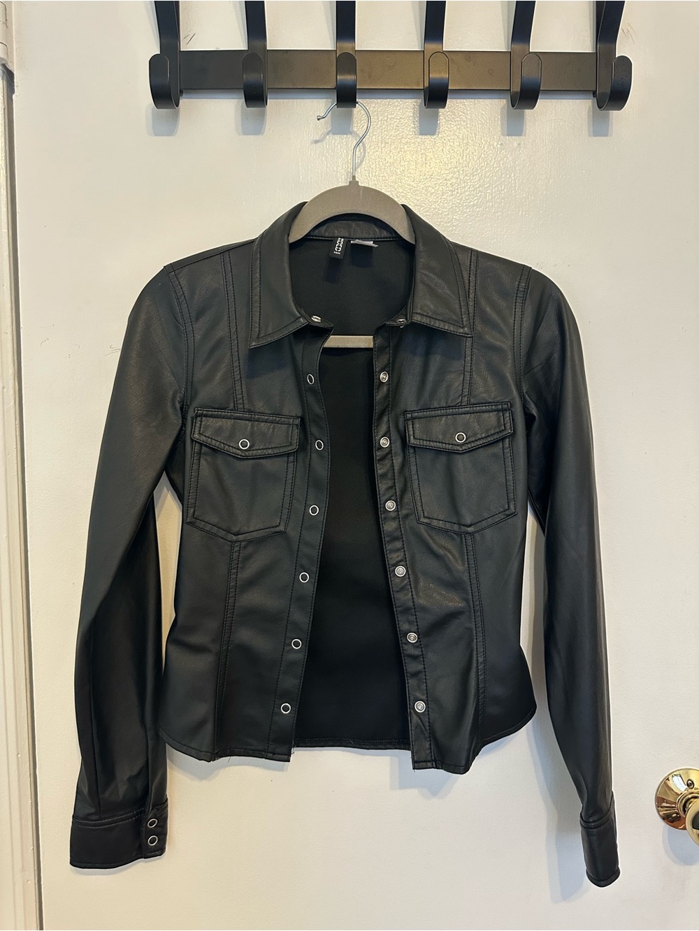 H&M Black Faux Leather Shirt-Style Jacket